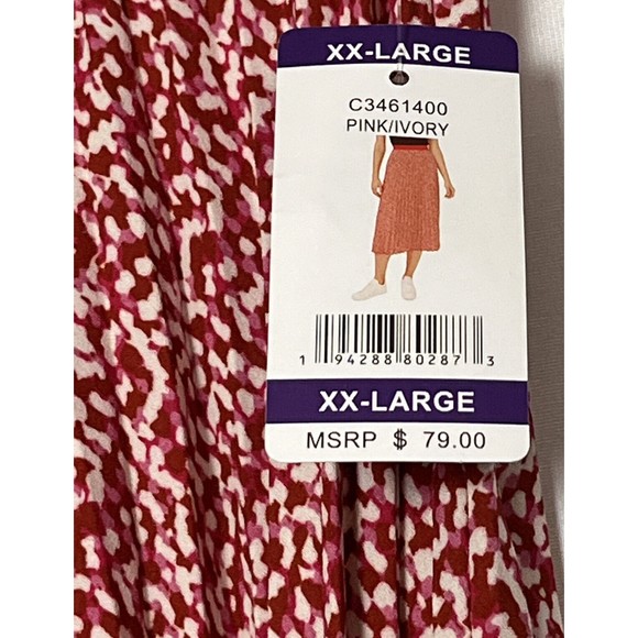 Vince Camuto Women's Trendy Elastic Waist Printed Pleated Midi Skirt Pink Sz XXL - Picture 4 of 6